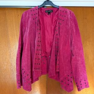 Bagatelle women's pink suede waterfall open front moto jacket large boho